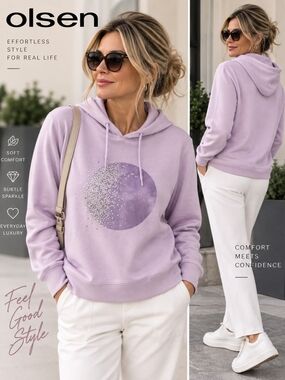 Olsen Paris Lavender Rhinestone Graphic Hoodie – Size M